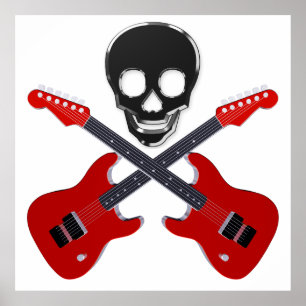 Skull and the crossed guitars poster