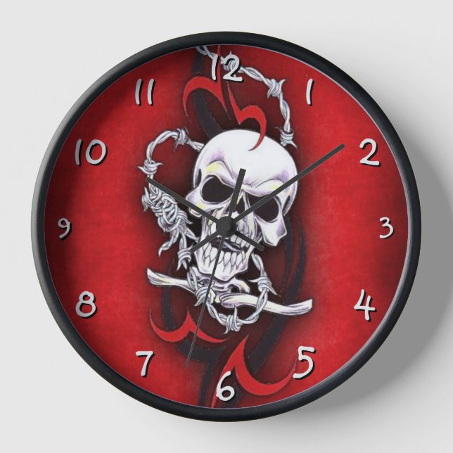 Skull And Tribal Tattoo Clock (Front)