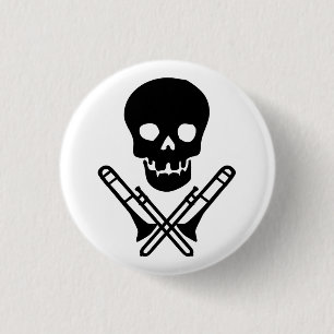 skull and trombones 3 cm round badge