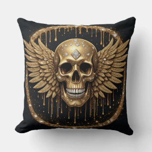 💀 Skull And Wings Gothic Gift For Metal Fans ☠️ Cushion