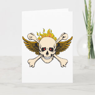 Skull and Wings with Crossbones and Fire Holiday Card