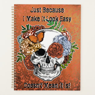 Skull Art Flowers Butterfly Orange Gritty Grunge Planner