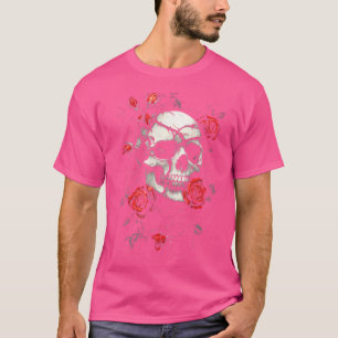 Skull Art Roses Red Floral Goth Gothic Art Punk Bi T-Shirt