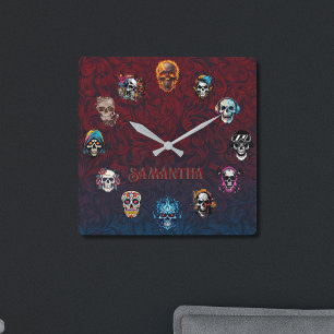 Skull Art Square Wall Clock