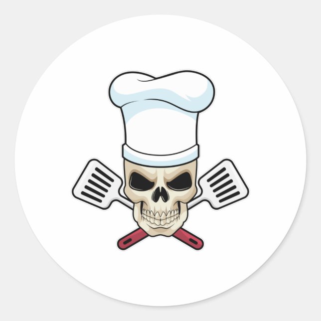 Skull as Cook with Cooking hat Classic Round Sticker (Front)