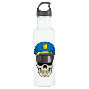 Skull as Police officer with Police hat 710 Ml Water Bottle