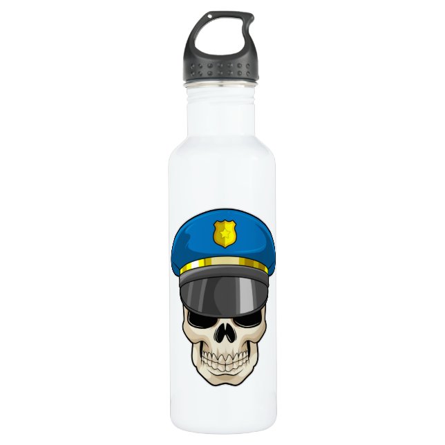Skull as Police officer with Police hat 710 Ml Water Bottle (Front)