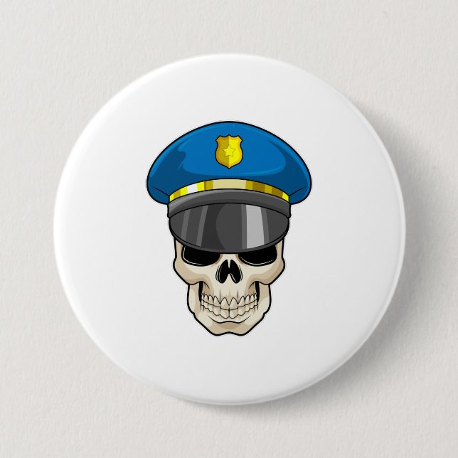 Skull as Police officer with Police hat 7.5 Cm Round Badge (Front)