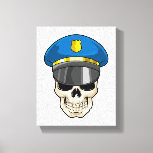 Skull as Police officer with Police hat Canvas Print