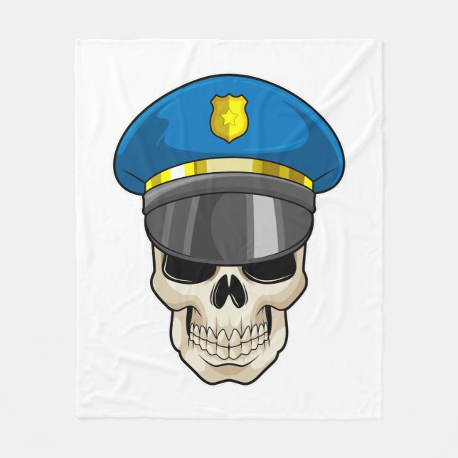 Skull as Police officer with Police hat Fleece Blanket (Front)