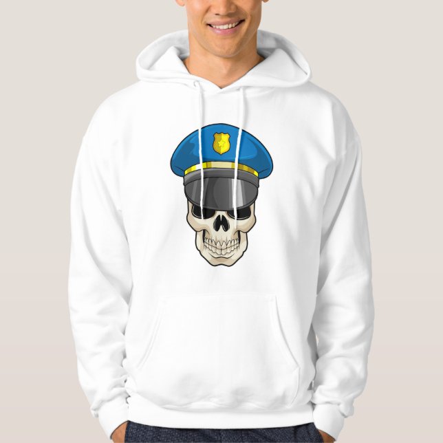 Skull as Police officer with Police hat Hoodie (Front)