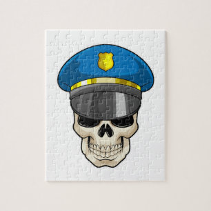 Skull as Police officer with Police hat Jigsaw Puzzle