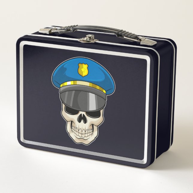 Skull as Police officer with Police hat Metal Lunch Box (Front)