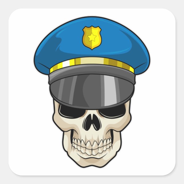 Skull as Police officer with Police hat Square Sticker (Front)