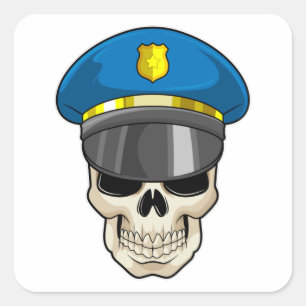 Skull as Police officer with Police hat Square Sticker