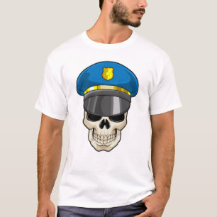 Skull as Police officer with Police hat T-Shirt