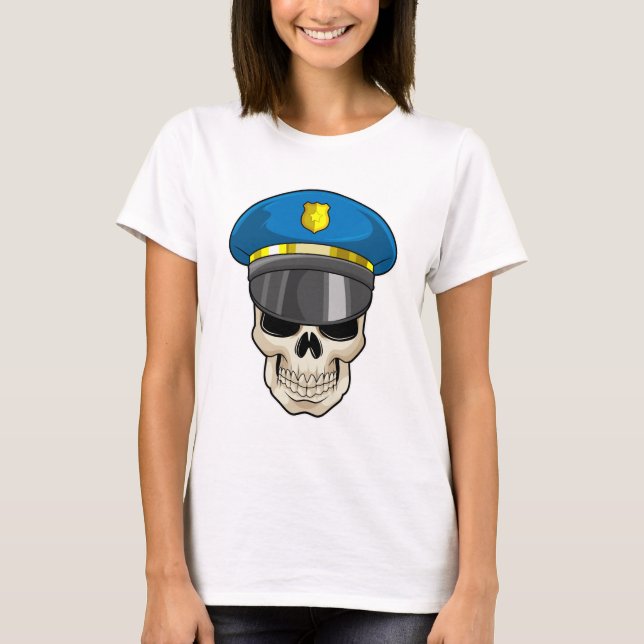Skull as Police officer with Police hat T-Shirt (Front)