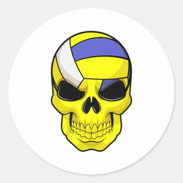 Skull as Volleyball player with Volleyball Classic Round Sticker (Front)