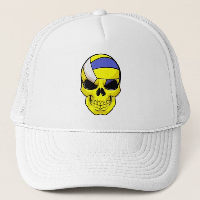 Skull as Volleyball player with Volleyball Trucker Hat (Front)