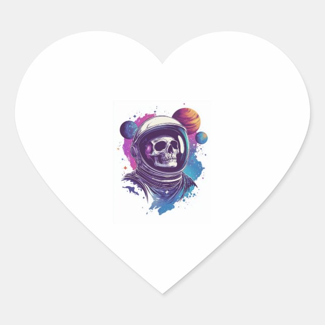 Skull Astronaut Explorer Heart Sticker (Front)