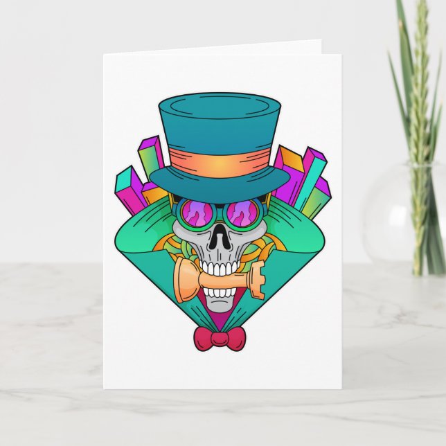 Skull at Chess with Chess piece Rook Card (Front)