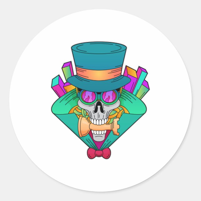 Skull at Chess with Chess piece Rook Classic Round Sticker (Front)