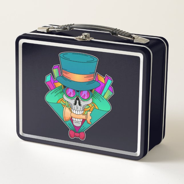Skull at Chess with Chess piece Rook Metal Lunch Box (Front)