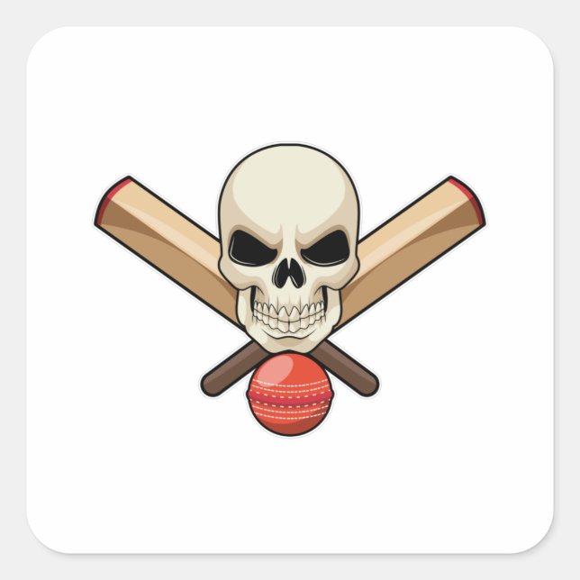 Skull at Cricket with Cricket bat Square Sticker (Front)