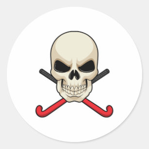 Skull at Hockey with Hockey bat Classic Round Sticker