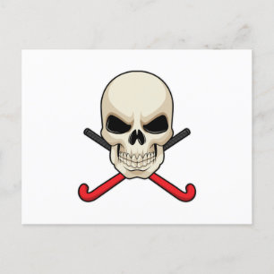 Skull at Hockey with Hockey bat Postcard