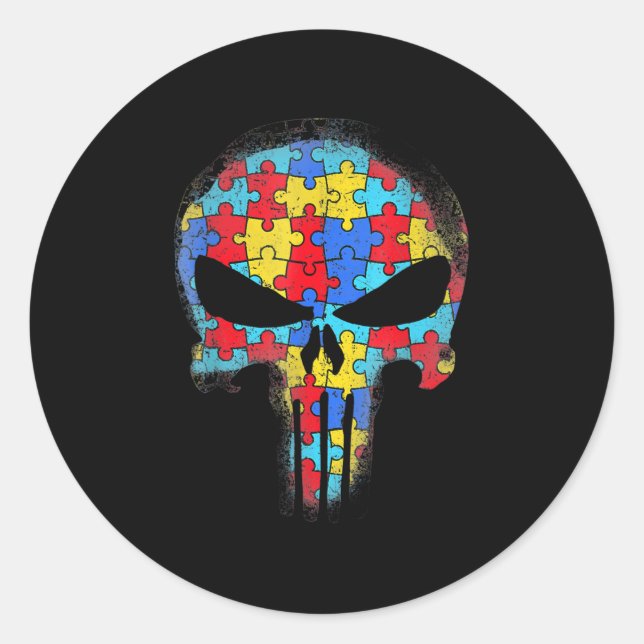 Skull Autism Awareness Tee Mum Dad Kids Autism  Classic Round Sticker (Front)