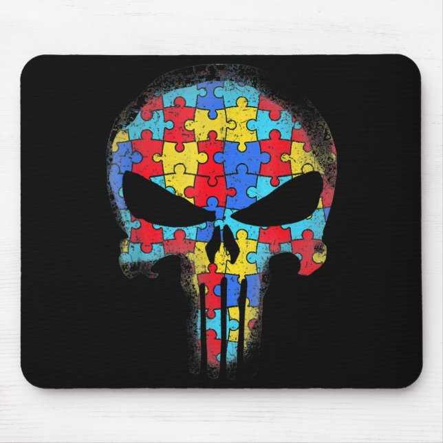Skull Autism Awareness Tee Mum Dad Kids Autism  Mouse Mat (Front)