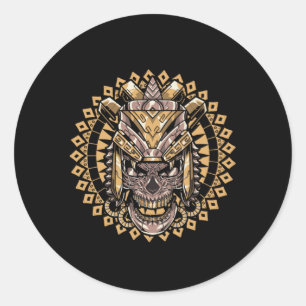 Skull Aztec Warrior Mayan Culture Inca Civilizatio Classic Round Sticker
