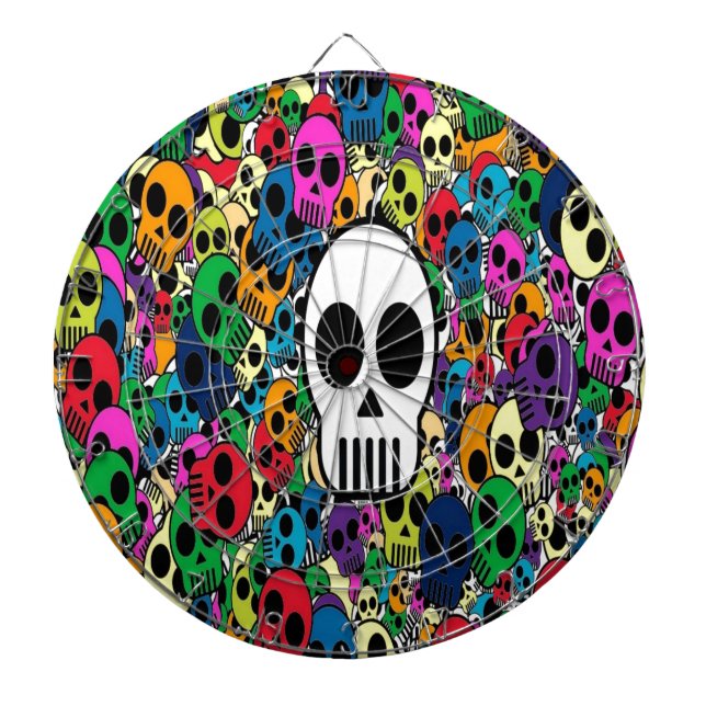 skull background bright multi coloured dartboard (Front)
