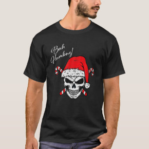Skull Bah Humbug Funny Christmas Candy Santa Hat S T-Shirt