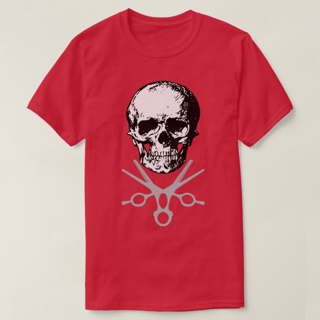 Skull Barber Hairstylist T-Shirt (Design Front)