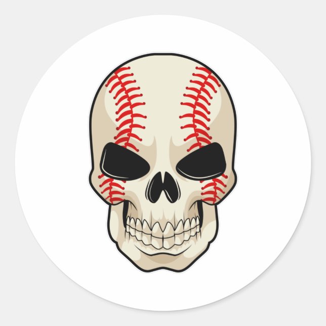 Skull Baseball Sports Classic Round Sticker (Front)