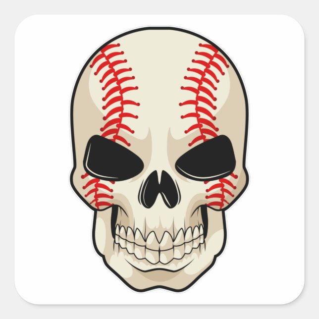 Skull Baseball Sports Square Sticker (Front)