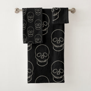 Skull - Bat Black and Bone White Bath Towel Set