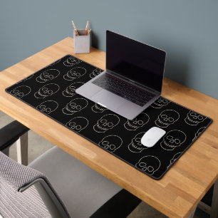 Skull - Bat Black and Bone White Desk Mat