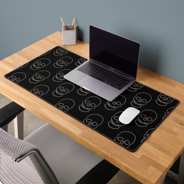 Skull - Bat Black and Bone White  Desk Mat (Office 2)