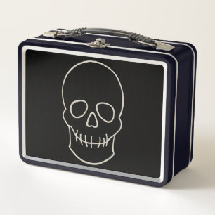 Skull - Bat Black and Bone White  Metal Lunch Box