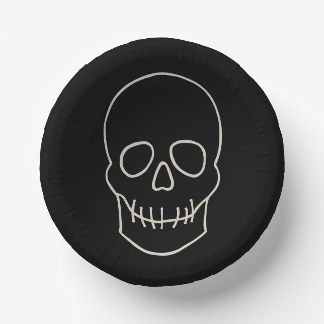 Skull - Bat Black and Bone White Paper Plate (Front)