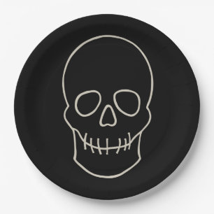 Skull - Bat Black and Bone White Paper Plate
