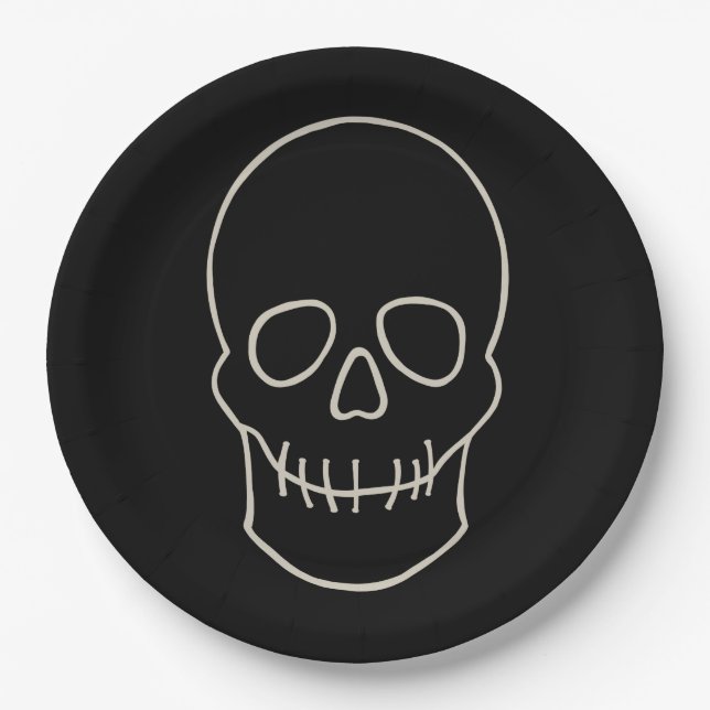 Skull - Bat Black and Bone White  Paper Plate (Front)