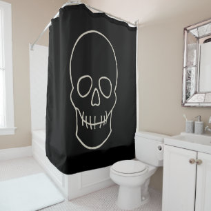 Skull - Bat Black and Bone White Shower Curtain
