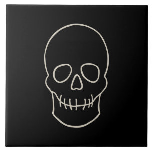 Skull - Bat Black and Bone White  Tile