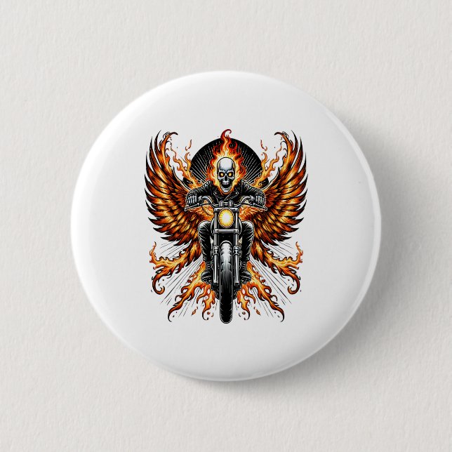 Skull Biker Flame Winged Motorcycle 6 Cm Round Badge (Front)