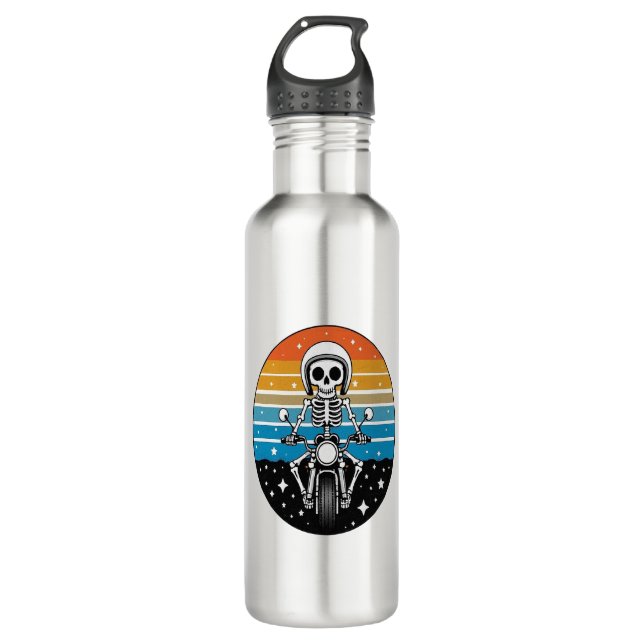 Skull Biker Flame Winged Motorcycle 710 Ml Water Bottle (Front)