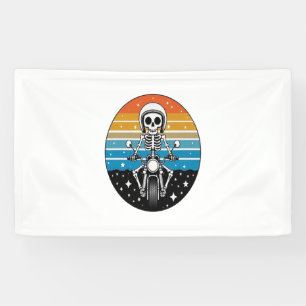 Skull Biker Flame Winged Motorcycle Banner
